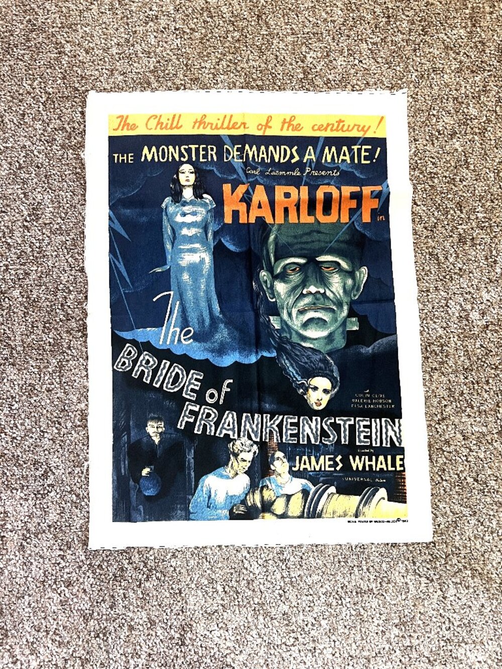 Vintage 1982 The Bride of  Frankenstein Wesco-Reltex Cloth Movie Poster